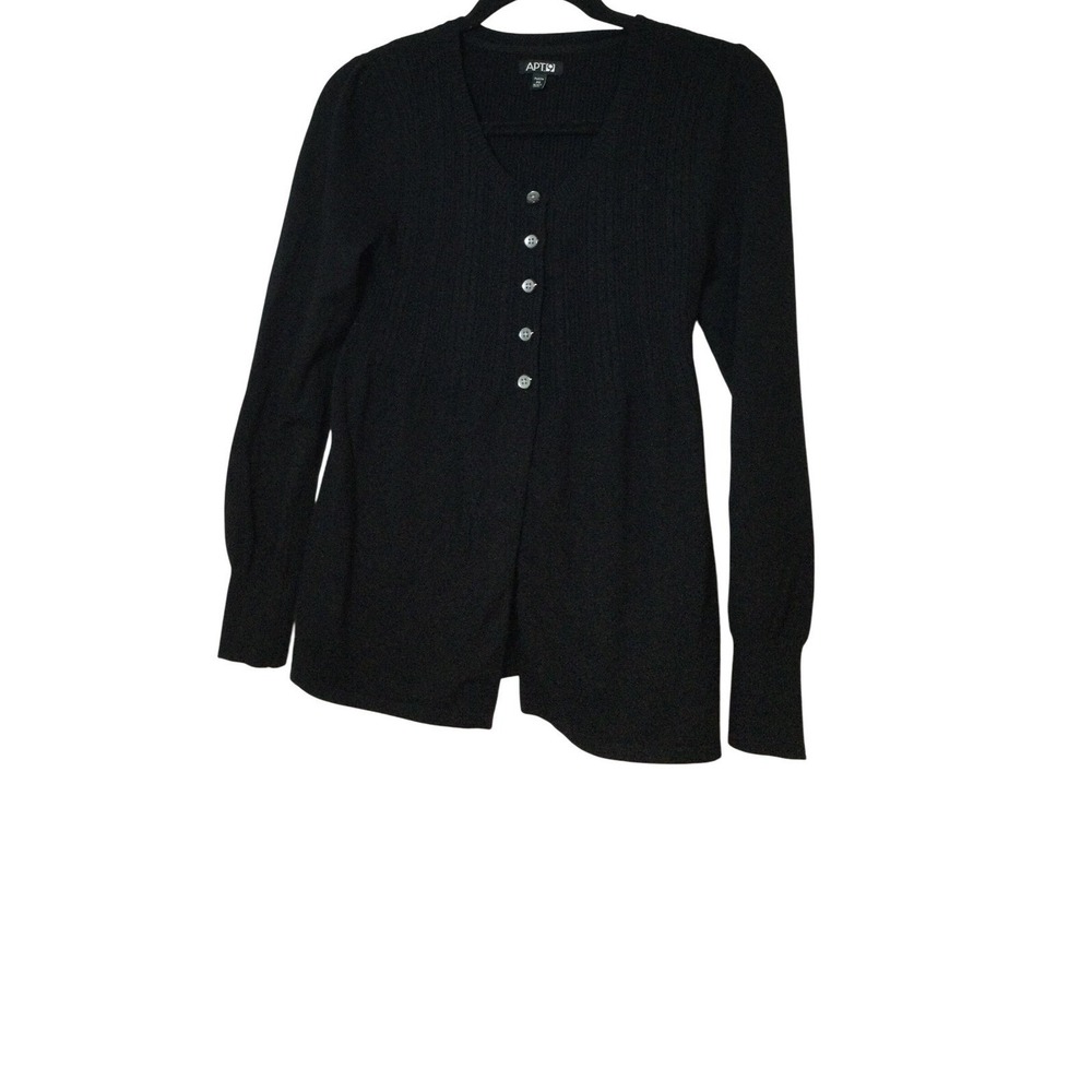 Apt. 9 Black Cardigan Sweater Ribbed Knit Button Front Petite‎ Size S